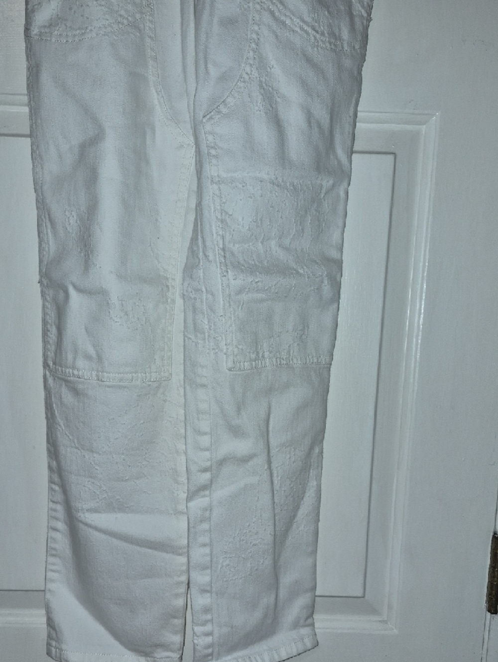 Pilcro White Denim Overalls with Bib Pocket And Moto Distressed Details - Picture 2 of 5